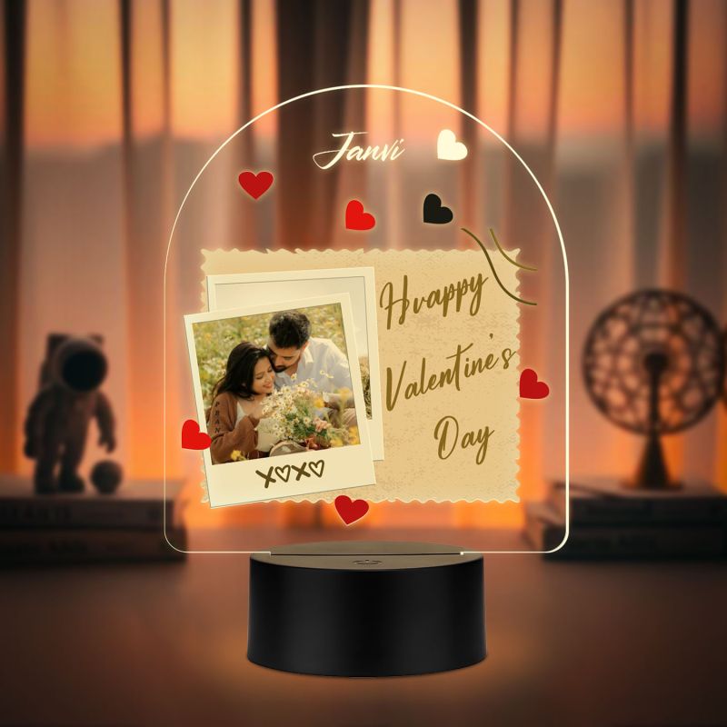 Personalized Happy Valentines Day LED Night Lamp with Warm White Light Valentines Day Gift for Boyfriend, Girlfriend, Husband Wife